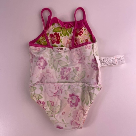 KENZO Kids Pink Green White Rose Floral Ruffle One Piece Swimsuit Swim 12 Months - Picture 9 of 10